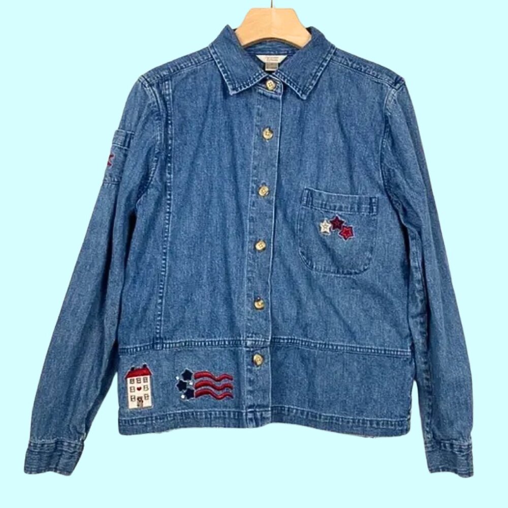 Christopher & Banks Patriotic Blue Jean Shirt